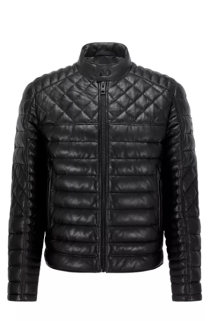 Slim Fit Quilted Biker Black Leather Jacket