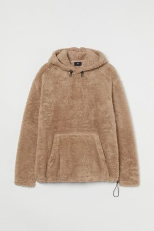 Soft Faux Shearling Beige Hoodie
