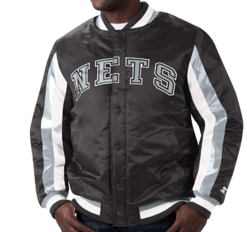 Starter Brooklyn Nets Stripe Satin Bomber Jacket