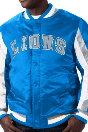 Starter Detroit Lions Blue Stripe Bomber Jacket