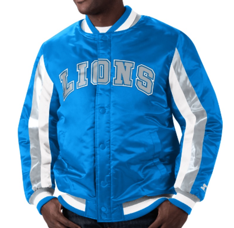 Starter Detroit Lions Blue Stripe Bomber Jacket