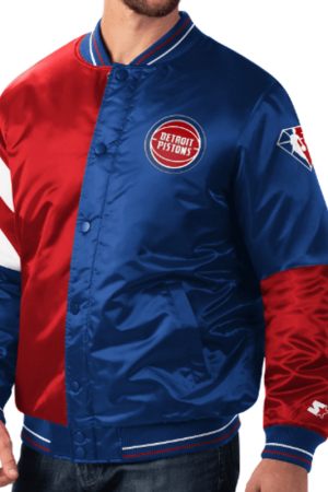 Starter Detroit Pistons Color Block Satin Bomber Jacket