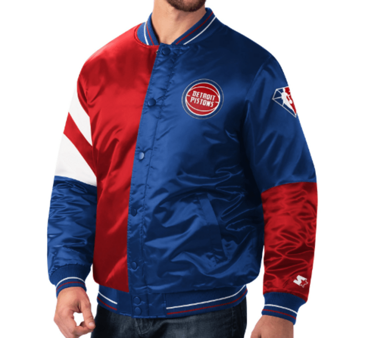 Starter Detroit Pistons Color Block Satin Bomber Jacket