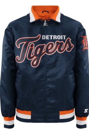 Starter Detroit Tigers Script Stripe Navy Satin Jacket