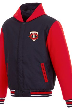 Blue and Red Minnesota Twins Two-Tone Reversible Fleece Hooded Jacket