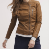 Unisex Asymmetrical Brown Motorcycle Leather Jacket