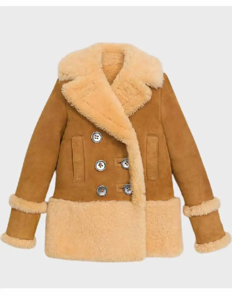 Women’s Brown Shearling Peacoat