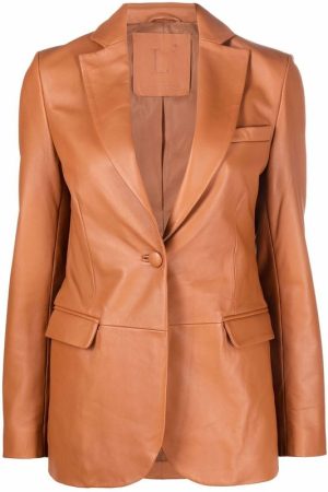 Women's Single Breasted Brown Leather Jacket
