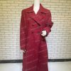 Wool Blend Frock Style Maroon Long Coat with buttoned closure