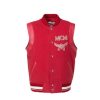 Varsity Ruby Red Wool Cashmere Stadium Bomber Jacket