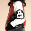 8 Ball Logo Fur Hooded Redd and White Leather Jacket
