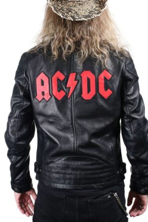 Back view of Men’s ACDC Motorcycle Black Leather Jacket