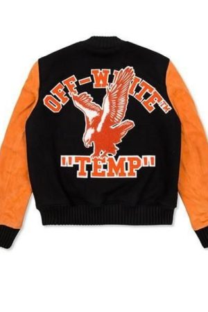 Back view of Men’s Orange Eagle Temp Letterman Jacket