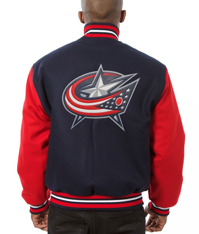Columbus Varsity Navy Blue and Red Wool Jacket GLJ