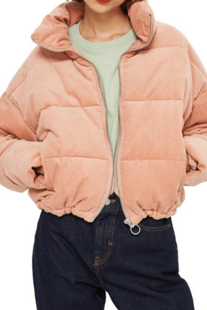 Corduroy Peach Cropped Puffer Jacket