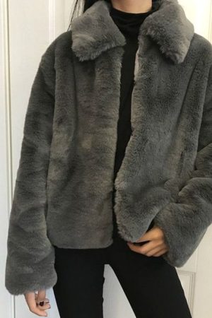 Cropped Gray Shearling Jacket