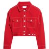 Cropped Red Denim Jacket