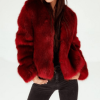 Cropped Red Faux Fur Jacket