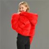 Back view of Cropped Red Faux Fur Puffer Jacket