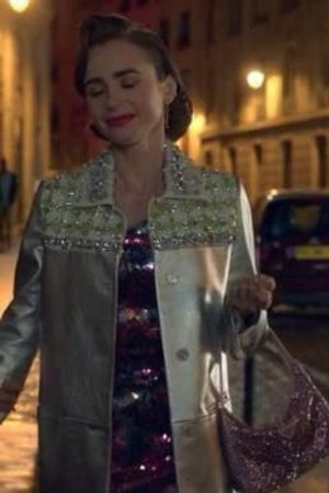 Emily in Paris S02 Studded Cream Leather Jacket