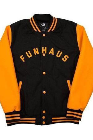 Funhaus Black and Orange Letterman Jacket