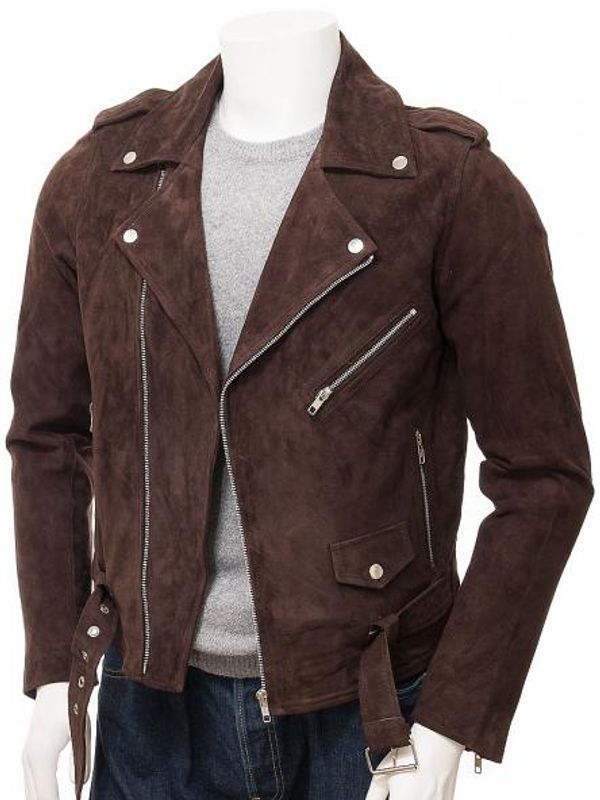 Brown Suede Leather Biker Jacket | GLJ