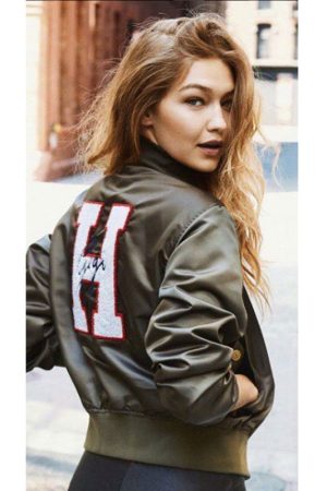 Gigi Hadid Bomber Embroidered Satin Jacket