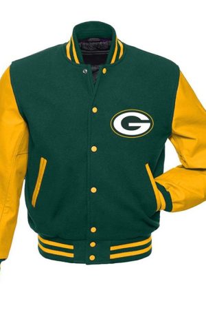 Green amd Yellow Bay Packers Varsity Letterman Jacket