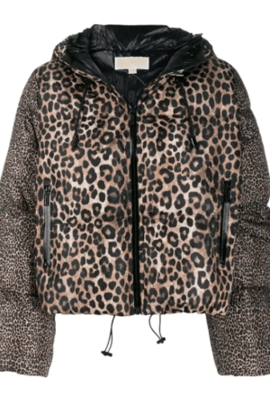Leopard Print Cropped Puffer Hooded Jacket
