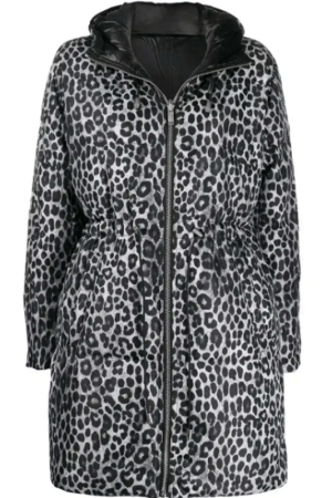 Leopard Print Knee Length Puffer Coat