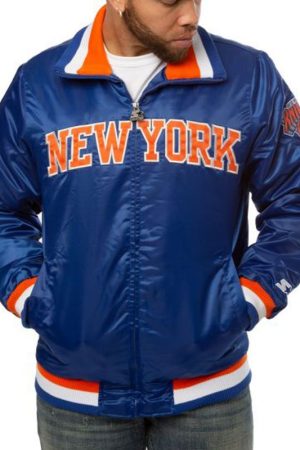 New York Knicks Starter Blue Satin Bomber Jacket