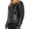 Puffer Rancher Black Leather Jacket with Brown Fur Collar