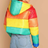 Rainbow Color Block Poly Puffer Jacket