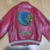 Back view of Red Avirex Indian Motorcycle Jacket