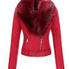 Red Leather and Fur Belted Jacket