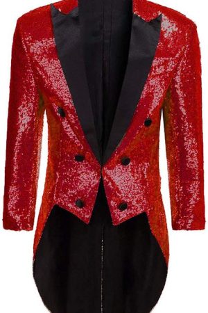 Red Sequins Long Tailcoat