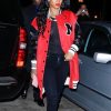 Rihanna Oversized Varsity Black and Red Jacket
