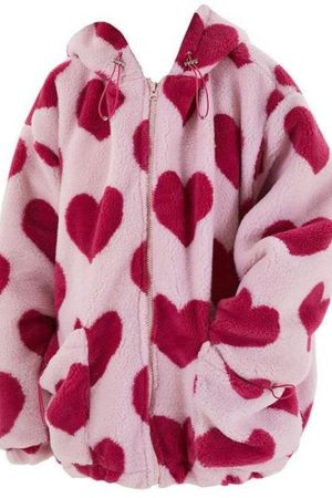 Shearling Pink Zipper Hooded Jacket