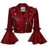 Women Blood Red Leather Cropped Jacket