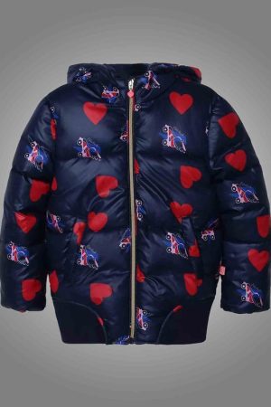 Women Heart Rollerblade Print Puffer Jacket