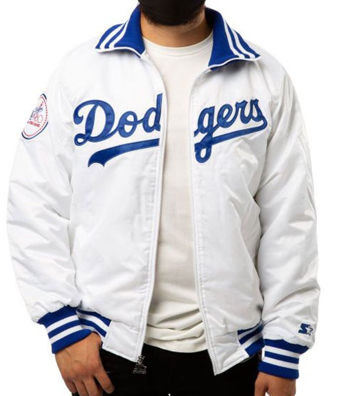 Los Angeles Dodgers Antigua Women's Swag Jean Bomber Jacket -  Blue/Heathered Gray