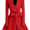 Woolen Bow Belt Red Long Coat
