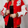 Letter Patched Striped Trim Drop Shoulder Jacket