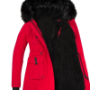 Fur Hooded Red Polyester Jacket