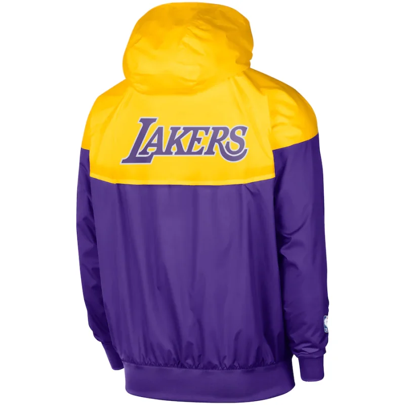 Back view of Los Angeles Lakers Gold Satin Jacket