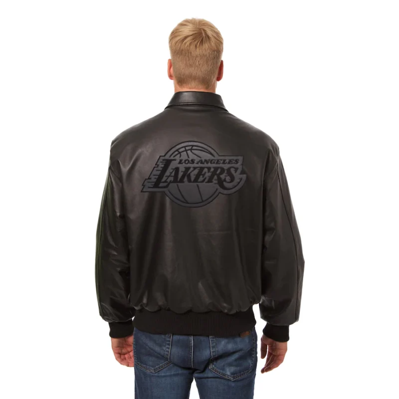 Back view of Los Angeles Lakers Black Tonal Leather Jacket