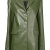 Long Olive Green Leather Coat