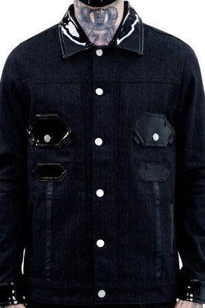 Black Cotton Octagon Denim Jacket