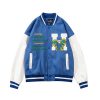Blue Butterfly Embroidery Varsity Jacket