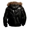 Faux Leather V Bomber Black Hooded Jacket